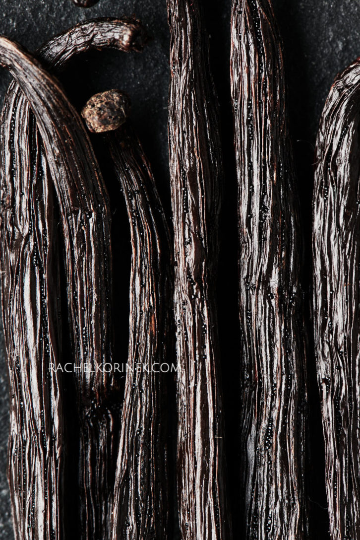 Macro shot of vanilla pods. There isn't any colour to this photo so it appears black and white even thought it's real food!
