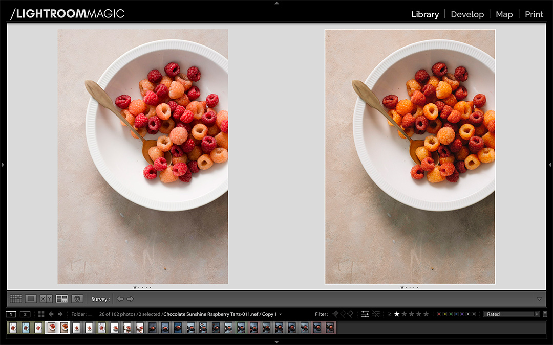 Lightroom food photography presets VSCO example in photoshop