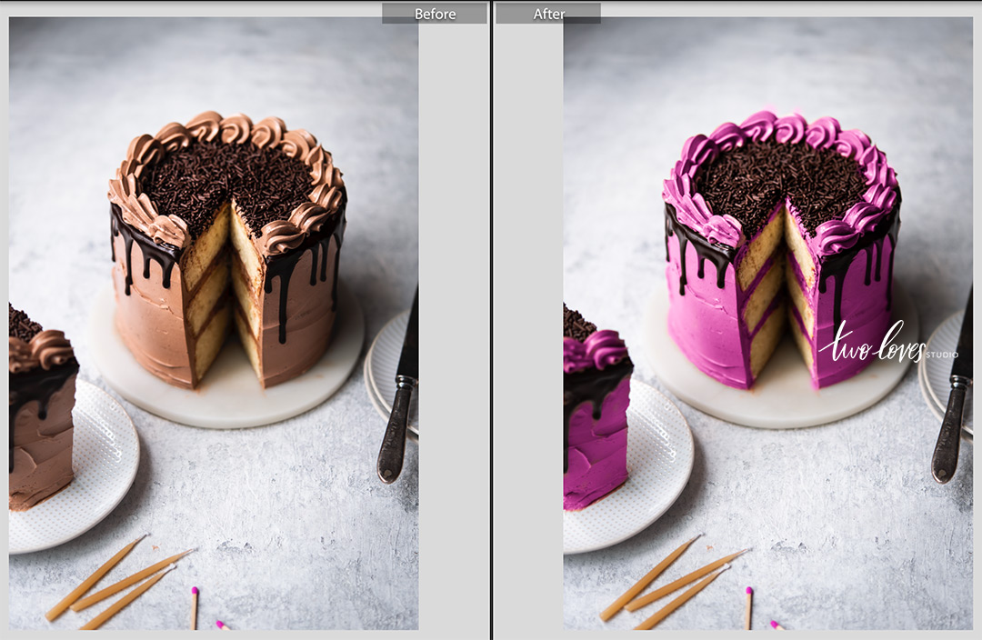 Side by side cake with chocolate topping. 
