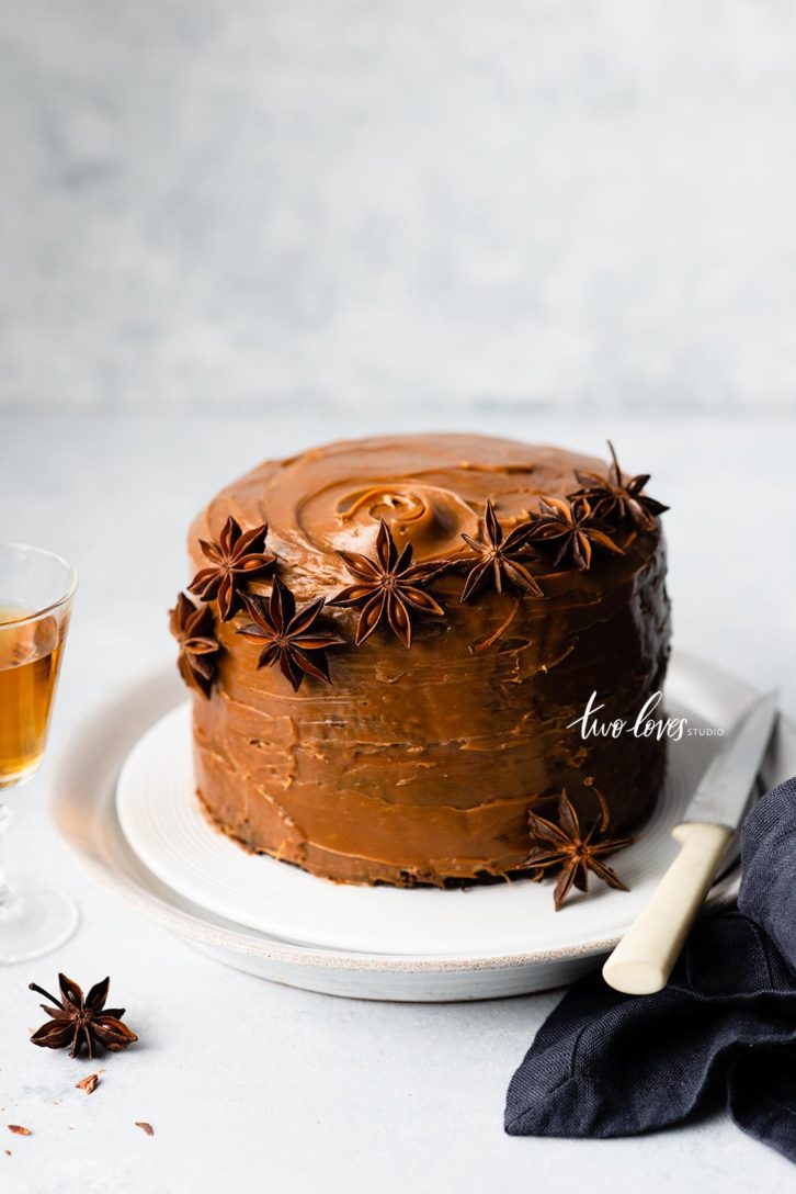 Caramel cake with star anise on top. 