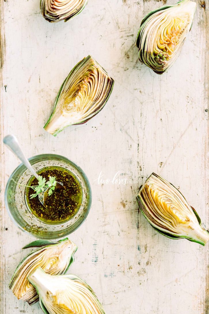 Artichoke hearts cut in half