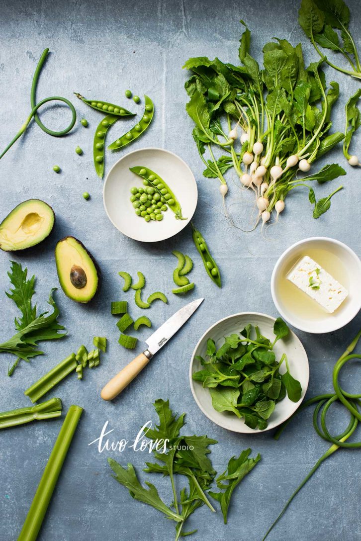 Green vegetables in an assortment. 