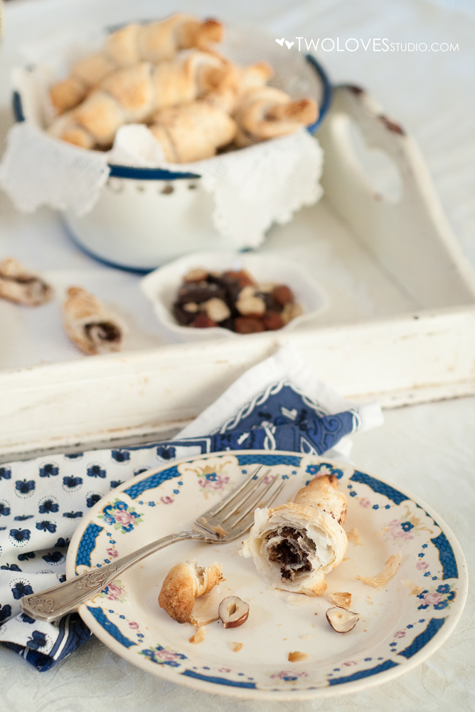 Chocolate crossants on a plate