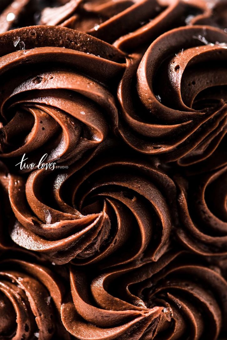 Close up shot of swirls of chocolate icing.