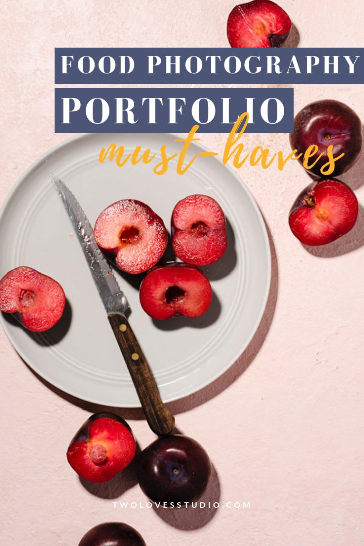 Food Photography Portfolio must haves. 
A plate of stone fruits cut in half on a white plate.