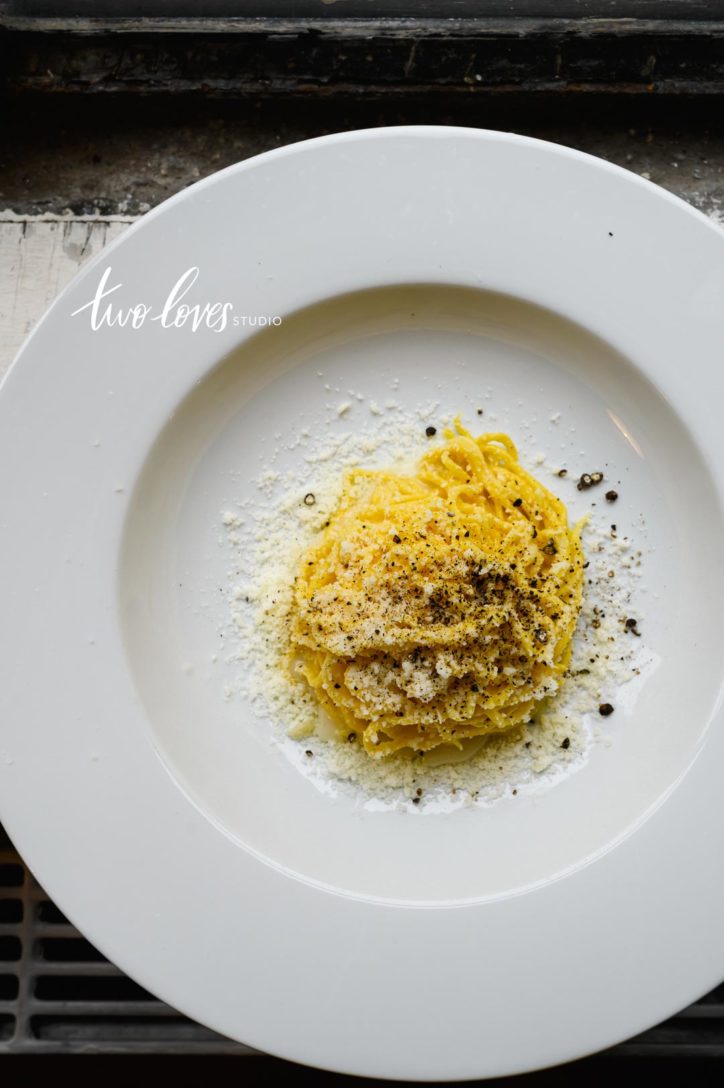 Fresh pasta on a white bowl.