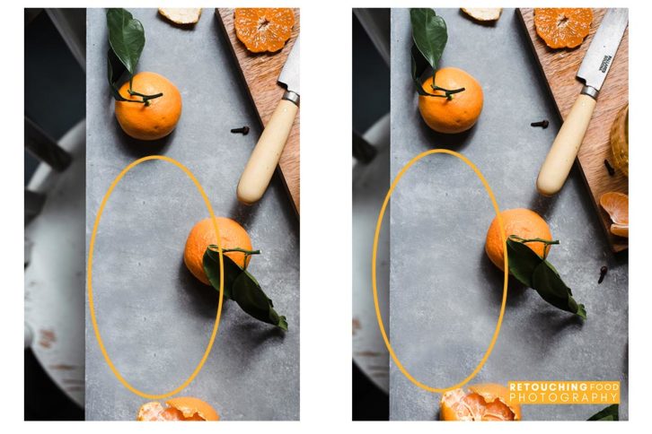 Side by side photo of before and after shot of clementines.