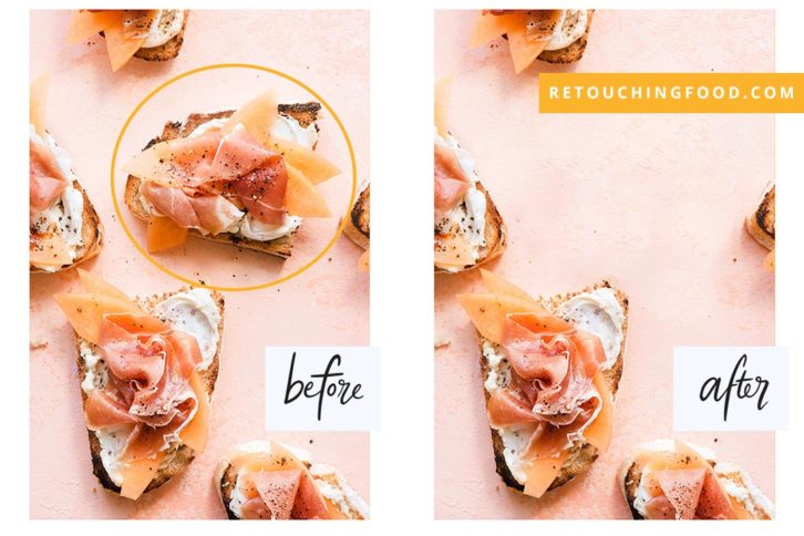 Photo of parma ham on toast. Before and After shot.