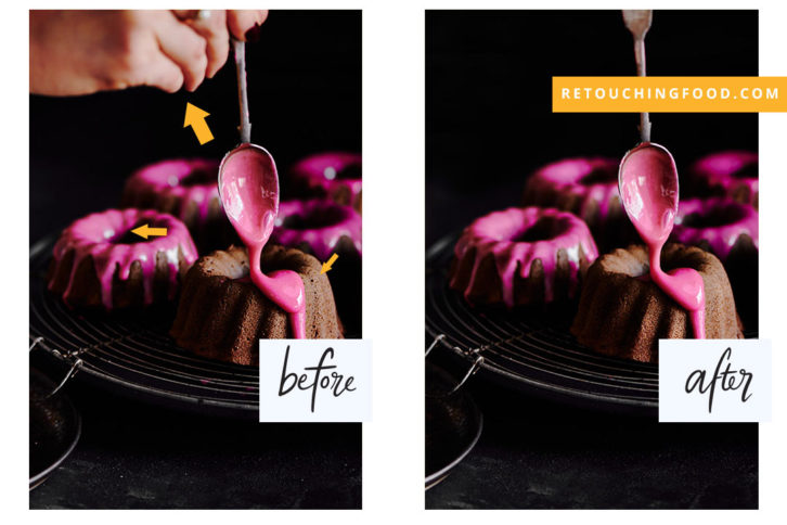 Pink Drizzle Mini Bundt cakes. Before and After.