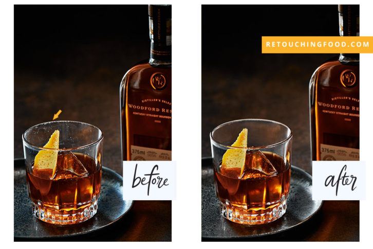 Scratched Whiskey Glass before and after photo. Woodford Reserve.