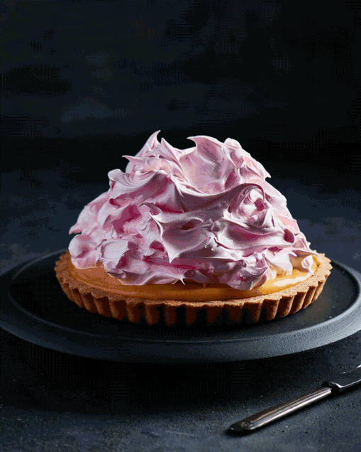 GIF image of lemon meringue with pink topping.