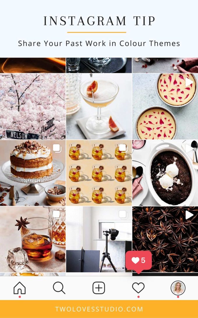 A screenshot of a food photography instagram with pink, blue and brown food photos.