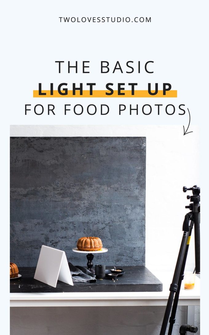 The basic light set up example shot. A cake on a cake stand with soft light. A tripod in the foreground.