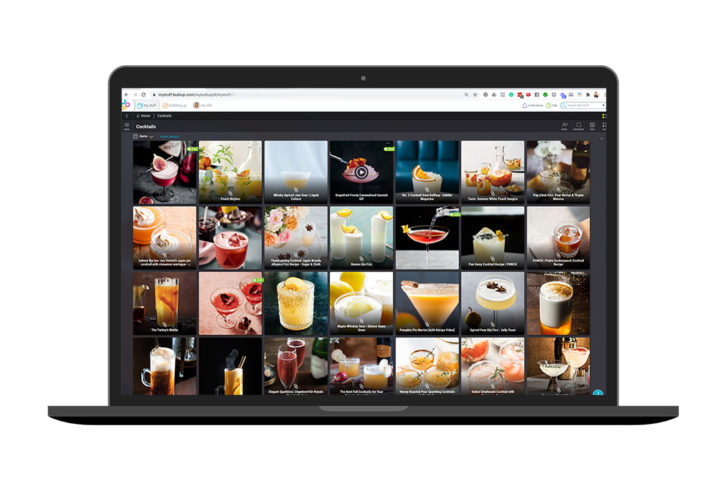 Laptop screen showing a mood board of different cocktails showing an example of a food photography style. 