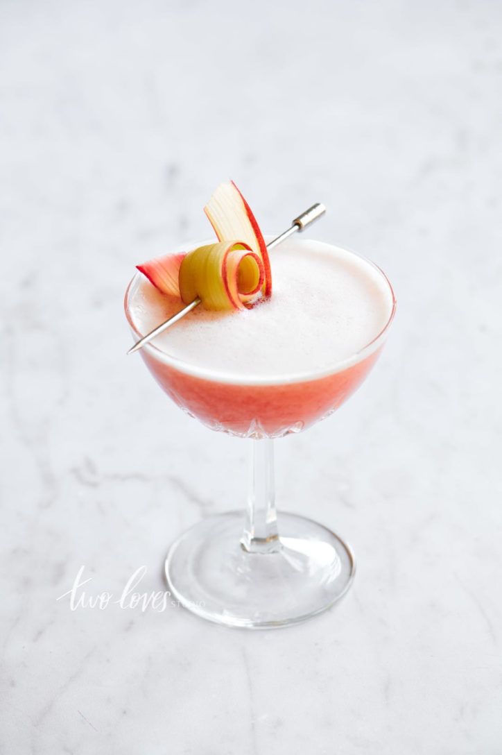 A rhubarb gin sour with a rhubarb twist.