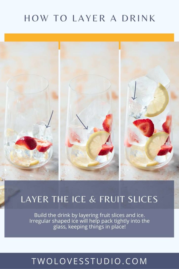 Example shots of building fruit layers in a glass before the liquid is poured in. 