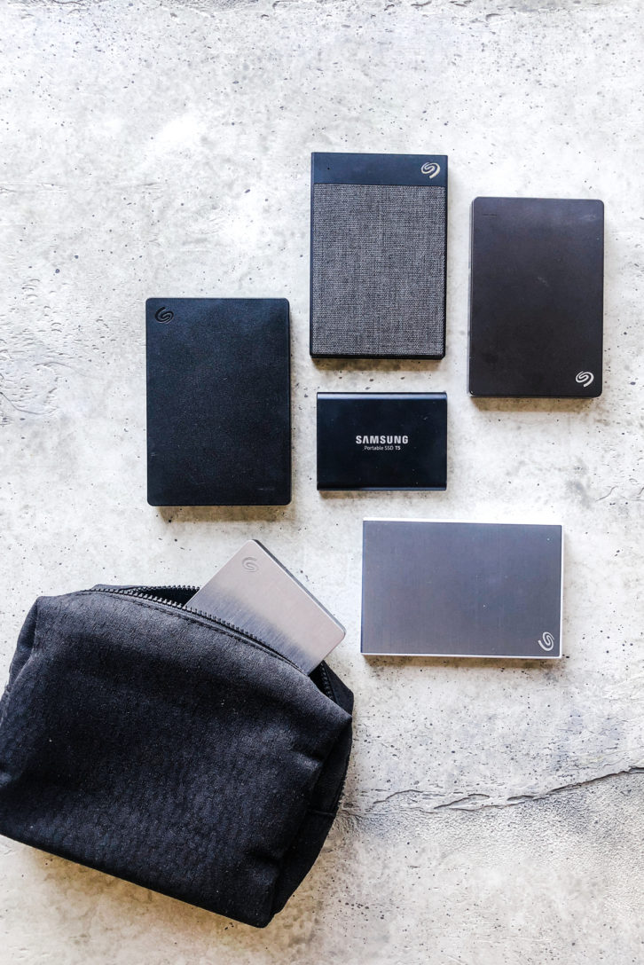 6 examples of hard drives on a marble background. 