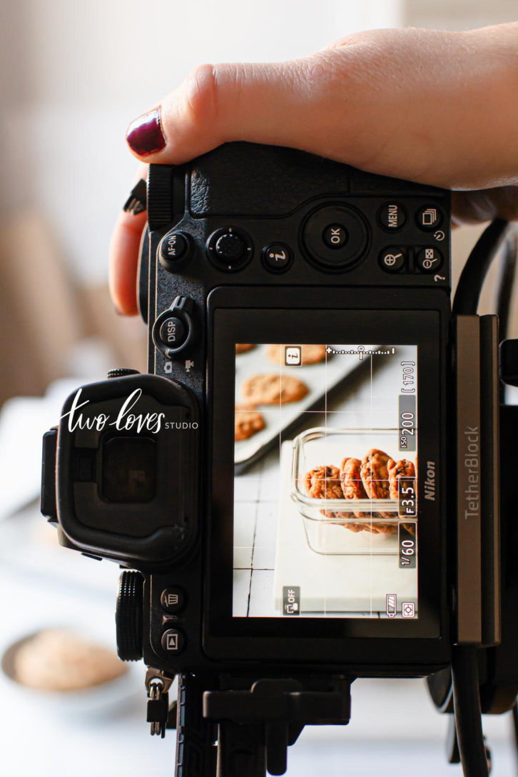 Nikon electronic view finder showing a shot of cookies on a white background. 