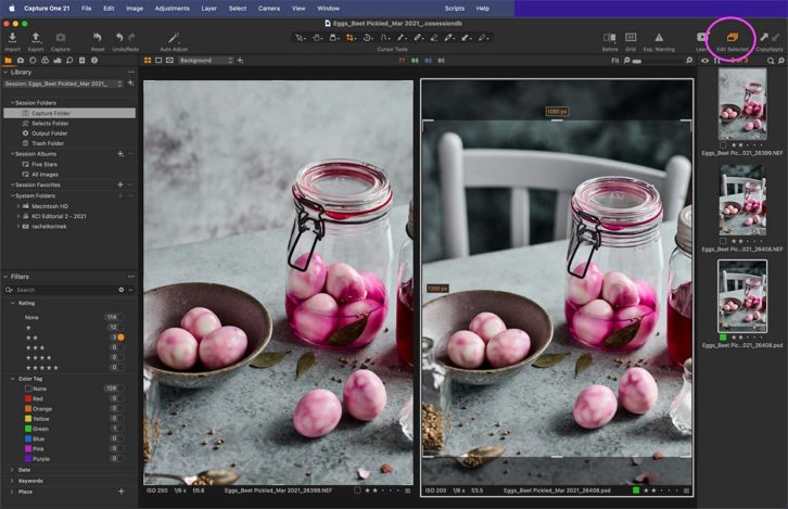 Capture one pro feature enable 'edit selected'.