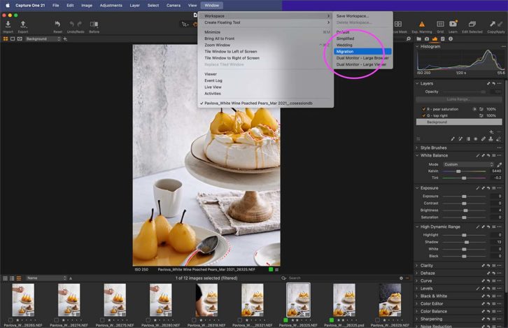 Screen shot of Capture One software. Migration workspace to resemble lightroom's workspace. 