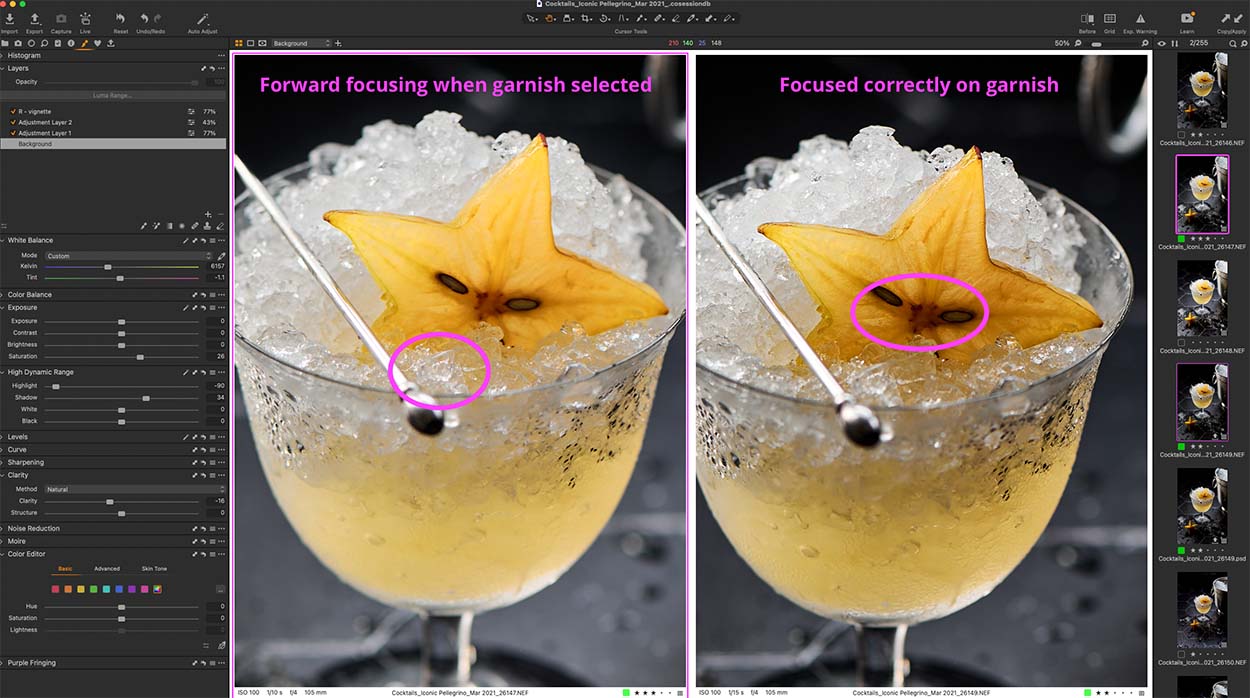 Side by side image of crushed ice cocktail with a star garnish.