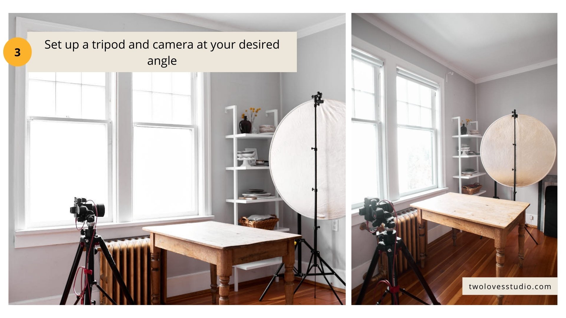 Behind the scenes of a home photography studio. With step by step instructions on how to setup a photoshoot.