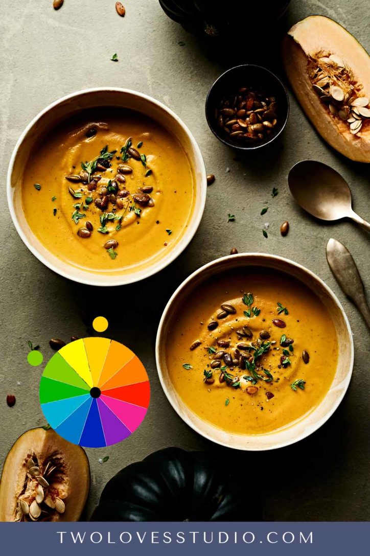 Golden pumpkin soup with toasted pepita seeds on top. 