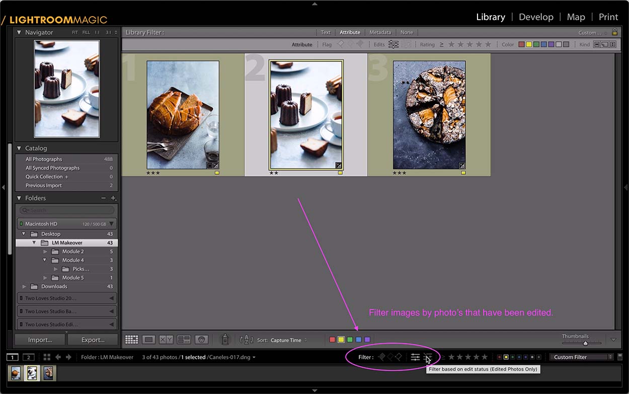 Lightroom hack showing filter for a shoot by the final images one they have been edited. 