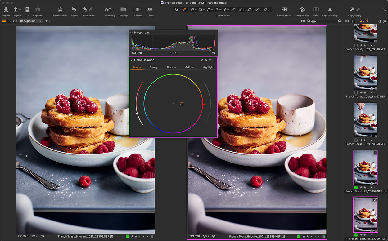 Screenshot of Capture One Color Balance Tool for color grading