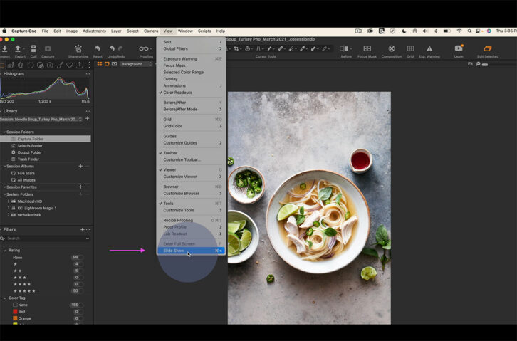 screenshot of capture one and the slideshow function.