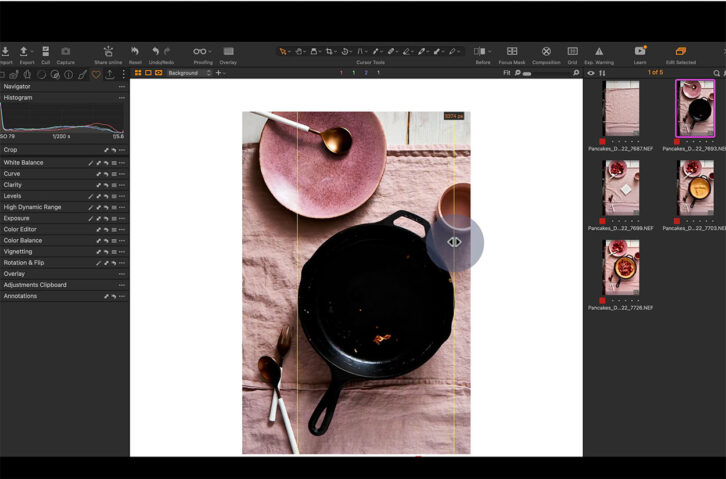 Screenshot of Capture One software showing how to use guides as a placeholder for props.