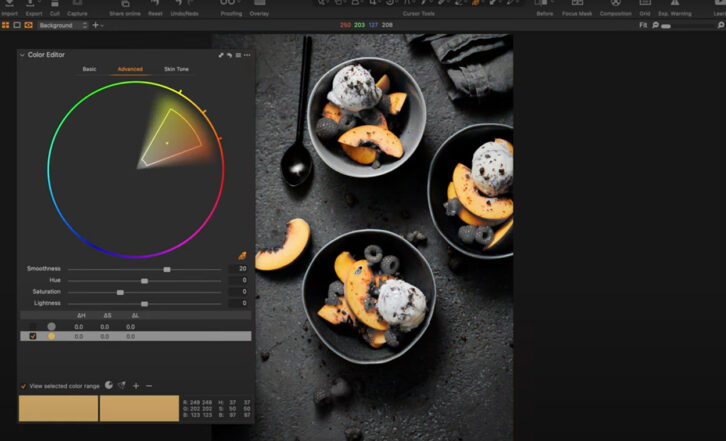 Screenshot of photo editing software: Creating a color mask in capture one.