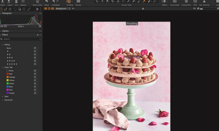 Screenshot of photo editing software: previewing different color profiles.