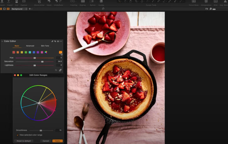 Screenshot of photo editing software: how to change the color range in your image.