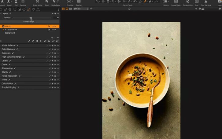 Screenshot of photo editing software: how to use Capture One Styles.