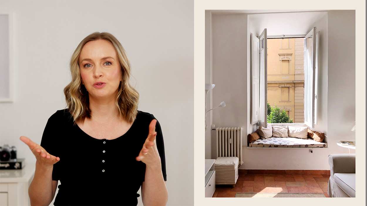 A bright natural light filled room with a large open window in an Italian AirBnB